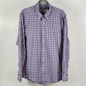 LAUREN RALPH LAUREN MEN'S plaid slim fit stretch no iron shirt blue Size 36